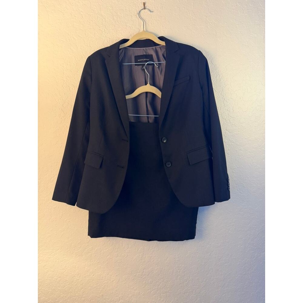 Banana Republic Black Suit Set Blazer & Pencil Skirt Business Professional
